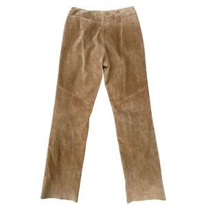 White House Balck Market vintage 100% suede leather tan pants laser cut size 12